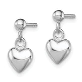 Sterling Silver 925 Polished Heart Dangle Earrings for Girls